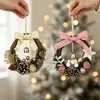 Adornos de Campanillas Pequeñas de Navidad, Decoración de Escena de Piña de Árbol de Navidad con Lazo de Terciopelo, Suministros Decorativos Pequeños Colgantes