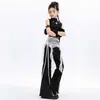 Conjunto de Danza Jazz para Niñas de Verano, Conjunto de Top de Manga Corta y Pantalones Largos Acampanados, Modelo de Jazz, Atuendo de Moda para Pasarela