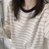 Camiseta de Manga Larga Rayada Estilo Retro Japonés para Mujer 2025 Primavera Nueva Petite Estilo Universitario Holgada Camisa Base Top