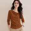 2026 Camiseta Elegante Asimétrica de Cuello Alto de Alta Calidad para Mujer, Diseño Otoñal, Corte Ajustado, Blusa de Manga Larga
