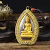 Pingente Amuleto Tailandês Banhado com Ouro Real, Ouro Rosa e Buda de Quatro Faces Semelhante a uma Raposa Incrustado com Diamantes, Buda da Medicina, Pingente de Divindade Guardiã de Cartão Dourado