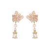 Aretes de borla de mariposa aguja de plata 925 doble mariposa gota de aceite borla larga perla gota de agua circonita pendiente colgante para mujer venta al por mayor