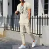2025 Amazon transfronteiriço masculino primavera e verão novo gola waffle corda manga curta calça terno casual masculino
