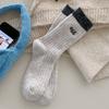 Meias Color Block Femininas Outono e Inverno, de Cano Médio, Forradas com Lã Sintética, Espessas, Quentes, com Letras Bordadas, Meias Slouch Retrô para Mulheres