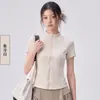 Ropa de yoga con cintura reductora, cierre completo, manga corta, paneles de malla en la espalda, diseño ergonómico curvo elegante, transfronterizo