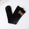 Calcetines largos para niña, primavera y otoño, con lazo a cuadros en blanco y negro, estilo princesa, cómodos y combinables hasta la pantorrilla.