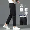Jeans de Hielo Delgado de Seda de Verano de Nueve Puntos para Hombre 2026 Nuevo Ajuste Delgado Pierna Recta Casual Elástico Pantalones de 9 Puntos