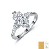 Anillo de plata pura S925 con moissanita de corte marquesa de 2 quilates, anillo cerrado de plata 925 con cruz de moissanita, para mujer, en stock