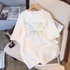 Camiseta Branca de Algodão Puro Manga Curta Estilo Retrô Americano Verão para Mulheres 2025 Novo Estilo Solta Tamanho Grande Tops Atacado Dropshipping