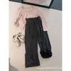 Pantalones anchos grises con ribete de encaje para mujer, nueva colección otoño 2026, de cintura alta, corte holgado, con caída fluida, estilo casual y relajado, adecuados para figuras petite