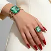 Suministro Transfronterizo Europeo y Americano, Exagerado Conjunto de Pulsera y Anillo Rojo Abuela Multicolor, Conjunto de Joyería de Diseño de Nicho para Mujer