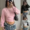 Otoño e Invierno 2026 Nuevo Top Corto Ajustado de Moda Femenino Europeo y Americano Comercio Transfronterizo Y2K Sudadera de Color Sólido con Cuello Redondo