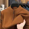Suéter Grueso Cálido de Invierno para Hombre con Media Cremallera y Cuello Alto, Suéter de Punto para Padre de Mediana Edad, Suéter de Punto Base