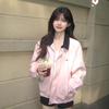 Jaqueta Casual Rosa Estilo Doce com Lapela para Mulheres Início do Outono Design Exclusivo Jaqueta de Baseball Americana Solta