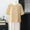 Camiseta Feminina Manga Curta para Meia-Idade e Idosos Verão 2026 Roupa de Mãe Novo Estilo Chinês Top Elegante Feminino Conjunto Fino