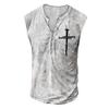 Camiseta de verano para hombre, informal, sin mangas, con estampado digital desgastado, talla grande, estilo europeo y americano, con siete botones y tapeta abierta
