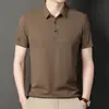 Nova Camisa Polo de Seda Gelada de Manga Curta para Homens, Verão 2024, Camiseta Estampada Business para Jovens e Meia-Idade, Estilo Transmissão ao Vivo