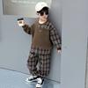 Traje de pantalón a cuadros para niño, primavera y otoño, bonito conjunto informal de dos piezas a juego para niños, ropa de moda para niños