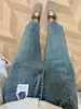 Nuevos jeans de mezclilla para mujer estilo otoño con pedrería brillante, estilo americano de alta calle, de cintura alta, pierna ancha recta holgada, pantalones hasta el suelo