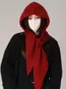 Balaclava Grande Vermelha para Mulheres, Conjunto Quente de Chapéu de Tricô e Cachecol para o Inverno, Chapéu de Lã que Faz o Rosto Parecer Menor