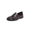 Mocasines de Piel de Vaca con Patrón de Cocodrilo Europeo 2025 Tacón Bajo Grueso Zapatos Pequeños de Cuero para Viajar Punta Redonda Piel Genuina Profundos Planos para Mujer