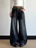 Jeans de Pierna Ancha Versátiles Casuales Vintage de Tiro Doble Lavados de Diseño de Marca de Moda Transfronteriza para Hombres y Mujeres