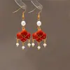 Moda Nuevos Pendientes Chinos de Esmalte Gota de Aceite Perla Flor Pendientes de Nicho Retro de Gama Alta Accesorio Hanfu Cheongsam Pendientes