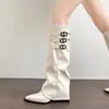 Botas Largas Blancas Chuyuji Hasta la Rodilla para Mujer con Punta Fina, Aumentadoras de Altura, Tacón de Cuña, Botas de Montar