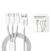 Cabo de Carregamento Rápido 3 em 1, Cabo de Carregamento Multifuncional para Celular USB A para USB C Micro USB Compatível com Lightning Trançado Cabo de Carregamento Múltiplo Carregador Universal para Celulares Tablets Carro