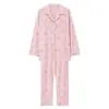 Algodón Puro2026 Nuevo Otoño Pijama de Mujer Manga Larga Pantalón Largo Cuello Solapa Sencillo Rosa Conjunto de Ropa para el Hogar