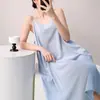 Camisón holgado de algodón y seda con estampado para mujer, ropa de casa, informal, sexy, vestido largo, falda, pijama, nuevo estilo de primavera