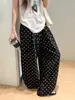 Calça de linho poá feminina outono nova cintura alta drapeado solta estilo old money perna larga calça estilo coreano moda feminina petite