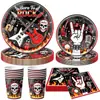 Festa de Aniversário Tema Caveira New Rock Pratos de Papel Descartáveis Copos Bandeirinhas de Puxar Toppers de Bolo Decorações