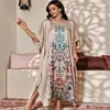 Bata cruzada de estilo exótico para mujer con estampado y mangas de murciélago amplias, bata de noche para casa, cubierta para el sol de playa de vacaciones