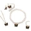 Conjunto de joyería para dama con diseño de mariposa y perlas transfronterizas, pulsera, pendientes, collar y anillo, disponible al por mayor.
