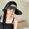 Nuevo sombrero de sol de ala ancha y copa abierta para mujer, sombrero de paja con recubrimiento negro de verano que hace que la cara se vea más pequeña, sombrero de sol versátil para salidas