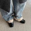 Versión de Piel de Vaca 2026~ Zapatos sin Cordones de Punta Cuadrada con Forro de Felpa para Calidez, Zapatos de Cuero Mary Jane, Zapatos de Algodón, Zapatos de Tacón Grueso de una Sola Pieza, Zapatos Peludos