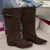 Botas altas apiladas de moda estilo coreano para otoño e invierno 2026 que aumentan la altura, botas altas de caña larga con cremallera trasera a la moda, botas de montar para mujer