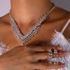 Moda Europeia e Americana Colar e Brincos de Gota Cheios de Diamante Elegante Luxo Versátil Terno de Colar de Strass Colar07