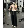 Pantalones deportivos de chándal azul marino para hombre, color otoñal, bloques de color, cintura elástica, estilo americano para gimnasio, pantalones casuales de pierna ancha y caída fluida