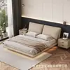 Piso Flotante Piel Cama King Size Almacenamiento Suspendido Invisible Apartamento de Alquiler Piso Grande Recámara Principal Silenciosa Minimalista Cama de Boda