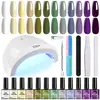 Set de Herramientas para Esmalte de Uñas de Manicura Transfronterizo 12 Colores Pegamento Lámpara de Fototerapia Tira Frotadora Bloque Pulidor Empujador de Uñas de Acero Tijeras Juego Completo
