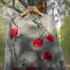 Serie Cepillada~Cereza Bordada a Mano 100% Cachemir Puro Cuello Redondo Suéter Cepillado Estilo Perezoso Grueso para Mujer