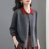 Cardigã de Tricô Vermelho com Gola Polo para Mulheres 2025 Novo Primavera & Outono Camisa Curta Acinturada com Lapela Jaqueta Suéter