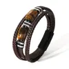 Pulsera de Piedra Ojo de Tigre Popular Transfronteriza Europea y Americana para Hombre Pulsera de Cuerda de Cuero Multicapa Pulsera de Piedra Hebilla Magnética Pulsera Antiestática