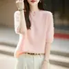 Suéter de Tricô Gola Redonda Feminino 2026 Outono/Inverno Novo Lã Cashmere Manga Curta Escovado Cor Sólida Suéter de Lã