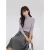 Gola alta amarela blusa de base feminina outono e inverno suéter roupa íntima malha branca pura tamanho único amarelo leitoso claro onda