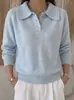 Suéter de punto con cuello y botones estilo europeo y americano, top de punto de manga larga para mujer, moderno, casual, holgado, versátil, jersey adelgazante