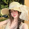 Sombrero de paja con ala ancha y tiras para mujer, estilo coreano, transpirable, para verano, playa, vacaciones, pescador