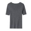 Tricô de Lã Fio Yangtze Biella 120S Alemão Feminino Gola Redonda Fino Manga Média Slim Camisa Básica Sem Costura